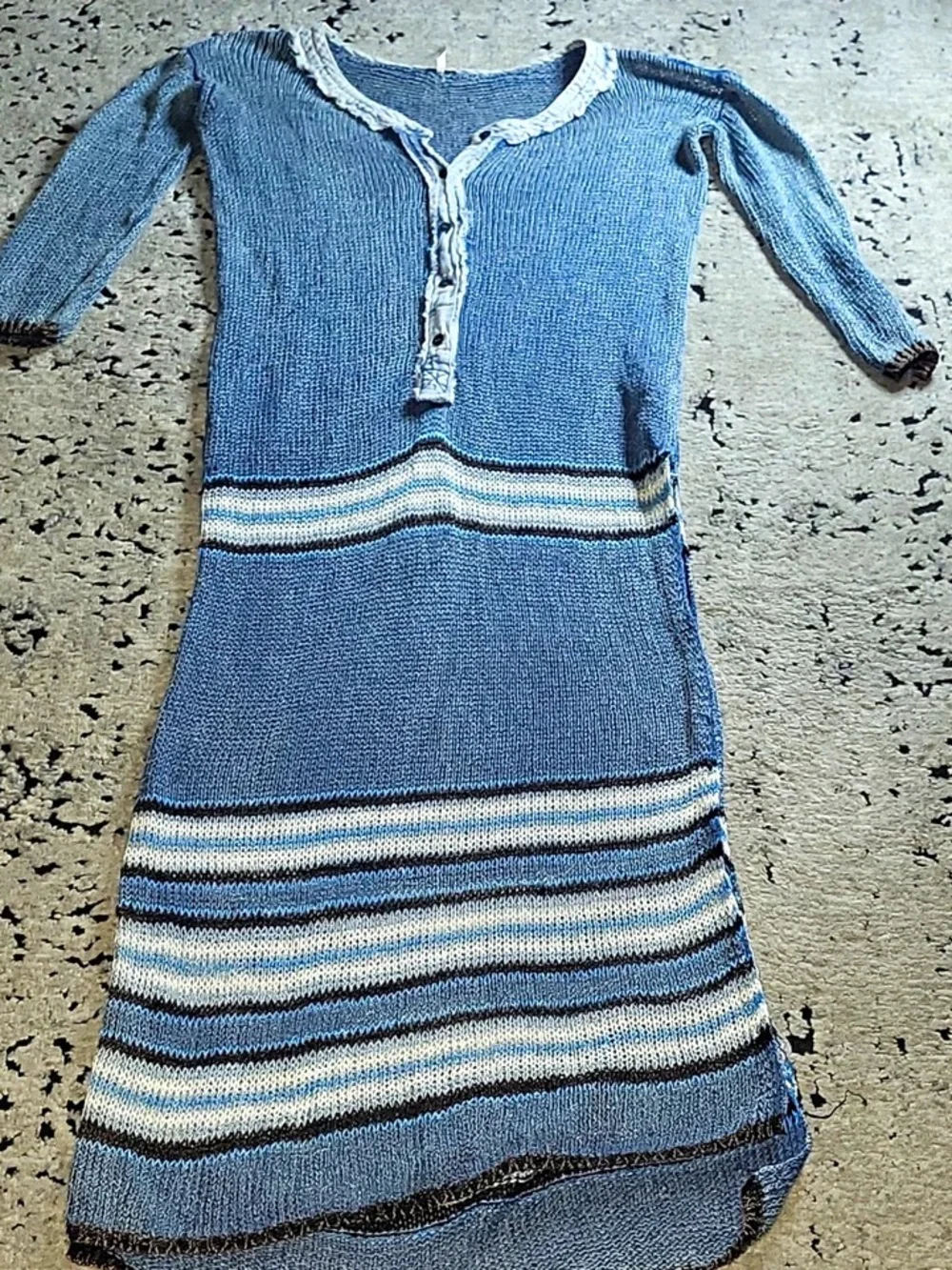 Free People Light Blue Striped Knit Mini Dress